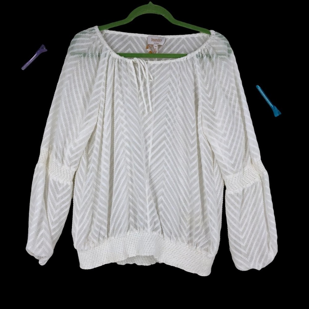 Laundry by Shelli Segal sheer White Victorian Pirate Blouse, Tunic, Costume 14